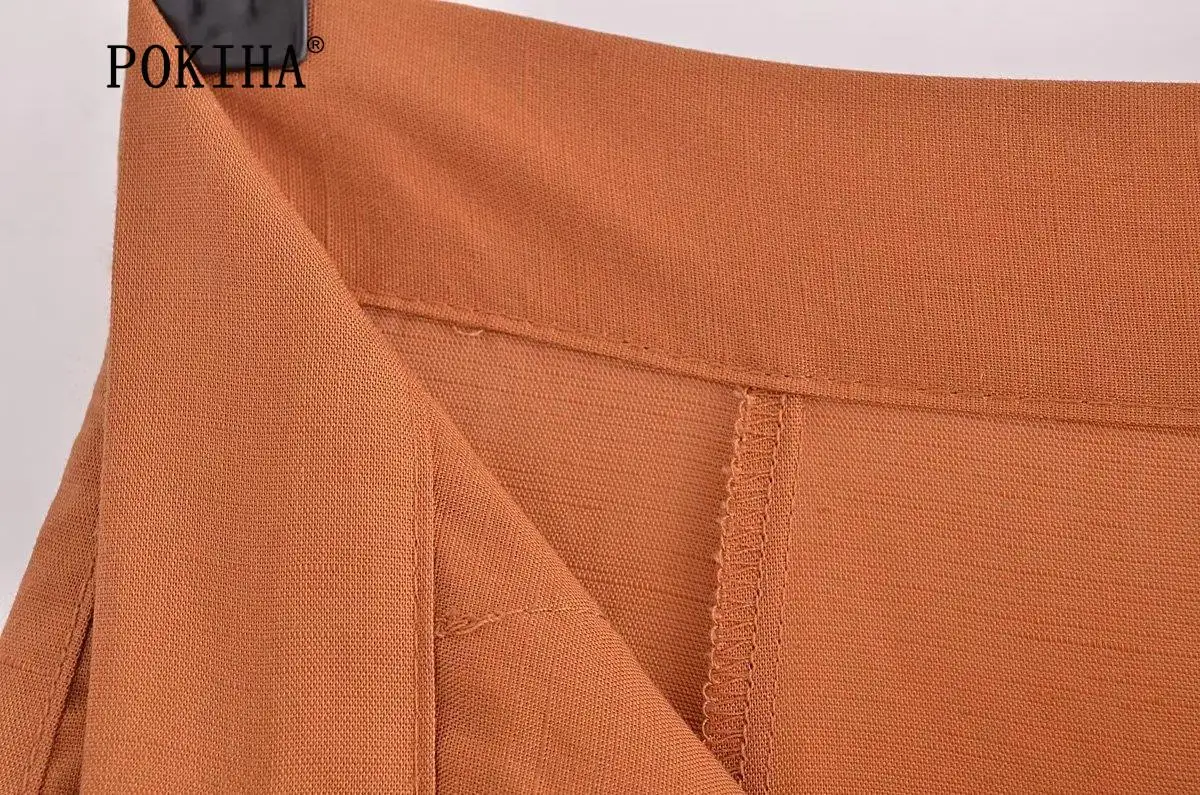 Pokiha Fashion Women Vintage Linen Front Buttons Cropped Waistcoat And Elegant Mid Waisted Midi Dress Female Chic Two_voghion.com