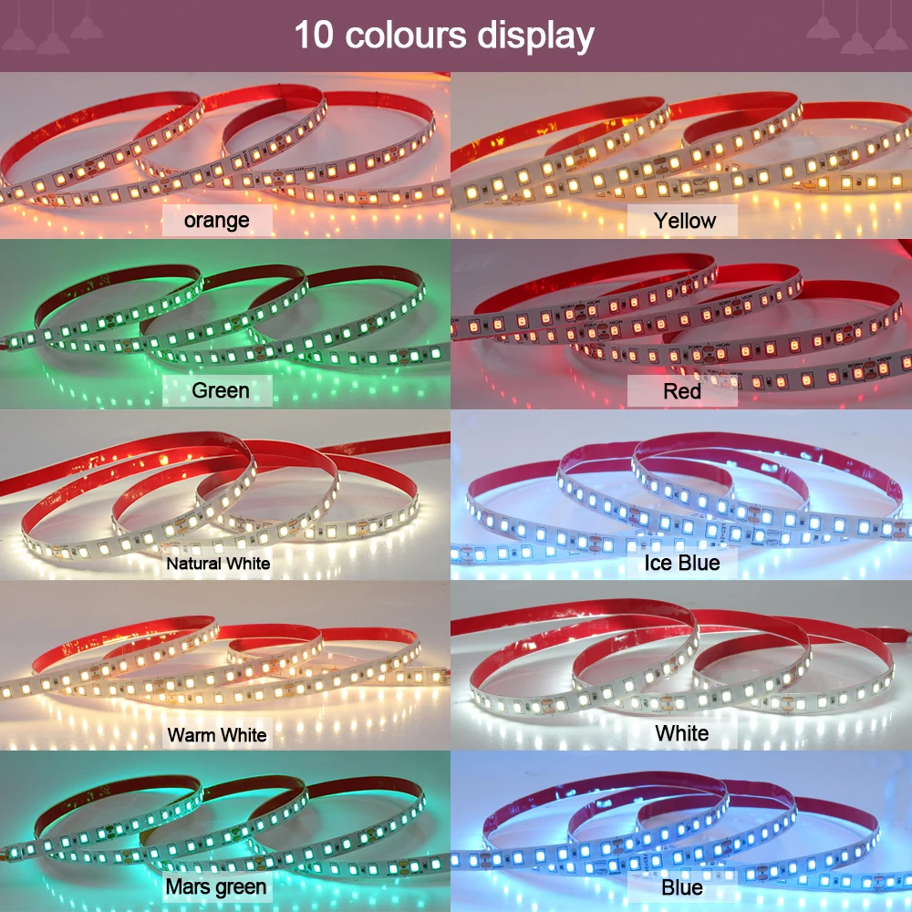 Multi-Length Flexible LED Strip Light, 120 LEDs/M, 13 Vibrant Colors, 8mm PCB, Home Illumination