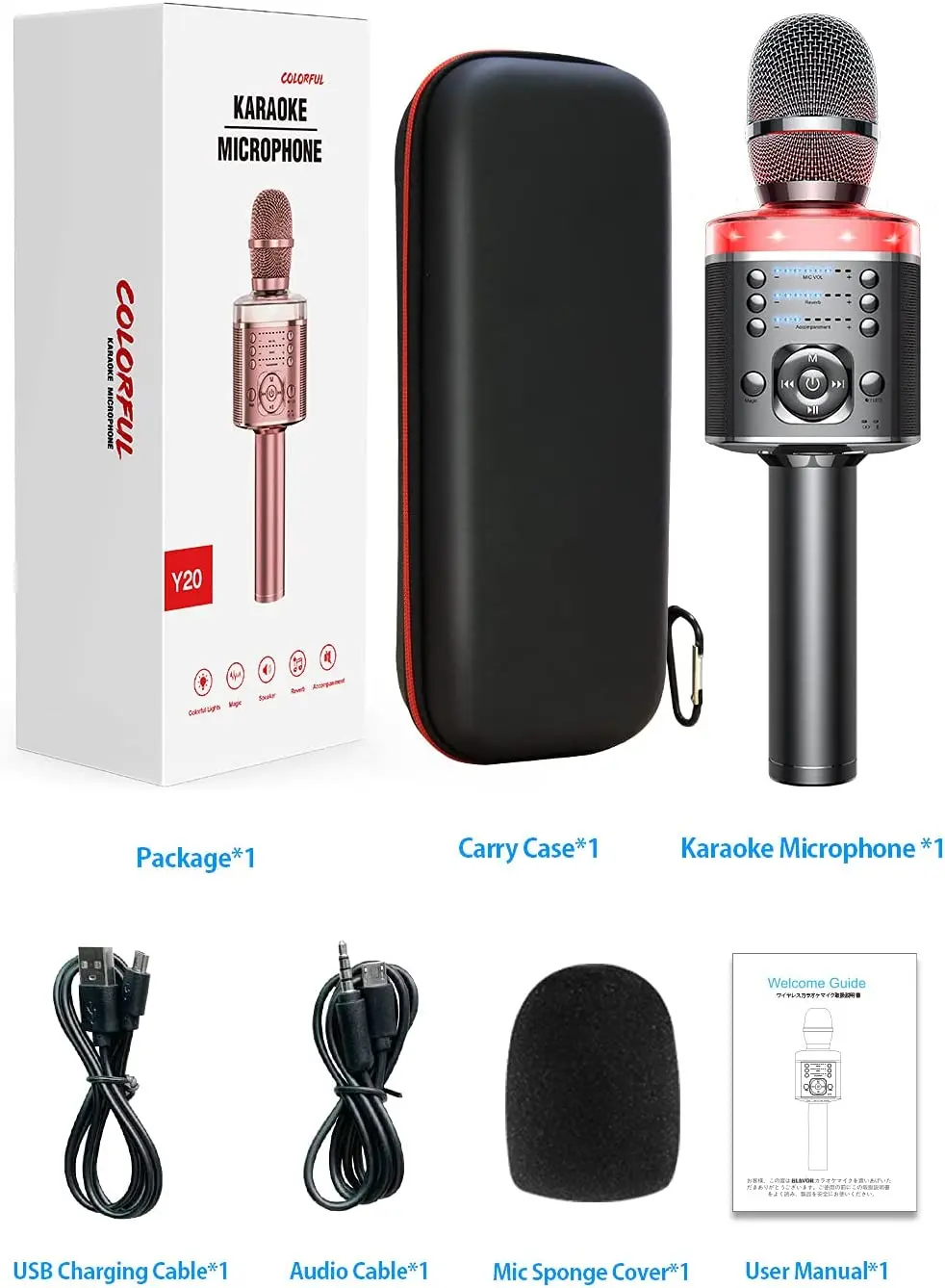 Car Karaoke Microphone Karaoke Microphone Karaoke Microphone Bluetooth Wireless Mic with Magic Sound LED Light Portable Singing Machine for Home KTV Party Adult/Kid Gift