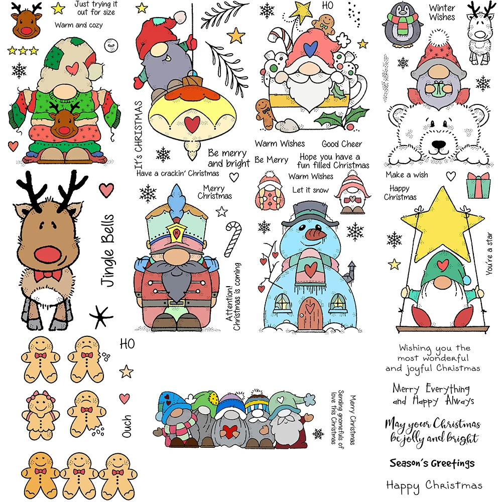 Christmas Gnomes with Ornament Clear Silicone Stamps Reindeer Bear Snowman Gingerbread Stamps New DIY Scrapbooking Crafting