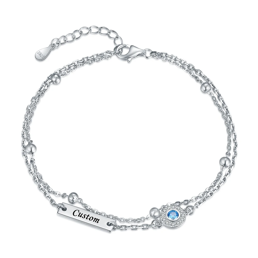 

925 Sterling Silver Personalized Custom Evil Eye Birthstone Engraved Name Birthday Bracelet Jewelry Gifts for Women Mother Girls