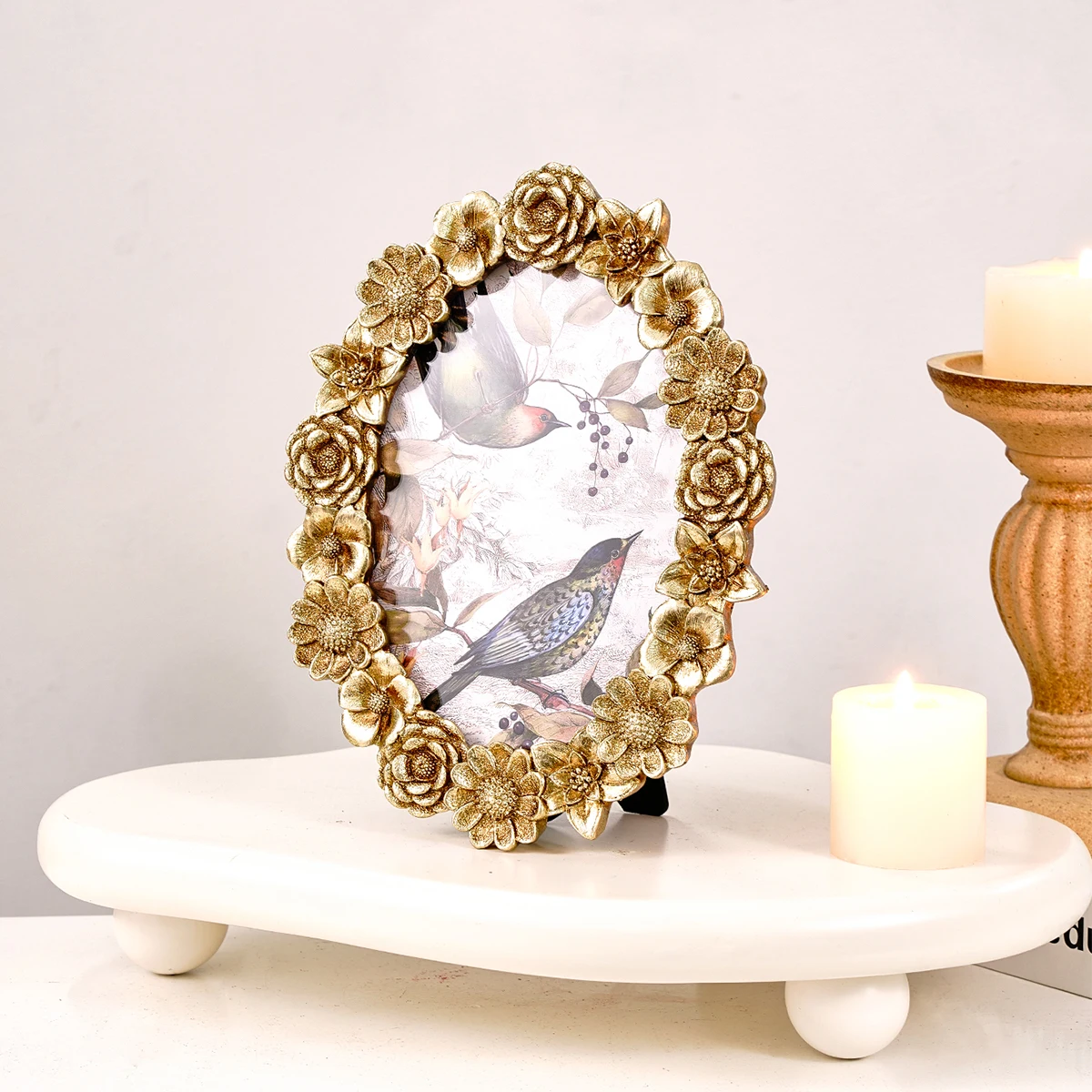 1PC, Golden Three-dimensional Flower Pattern Photo Frame, suitable for home photo decoration and photography decoration props