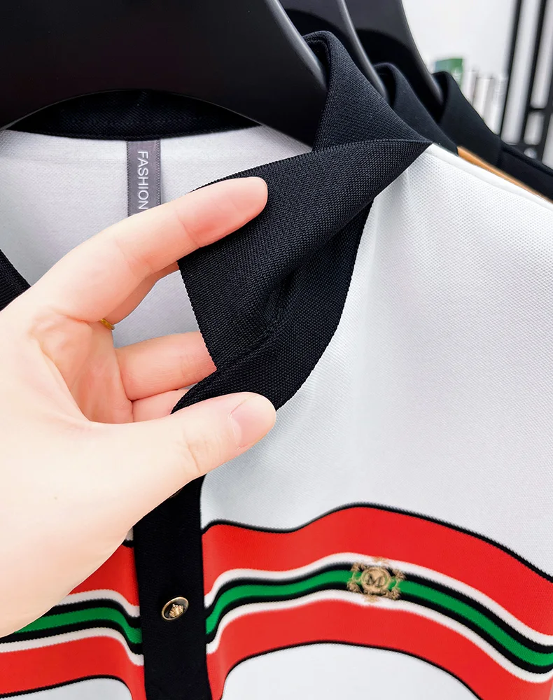 Light luxury letter embroidery polo shirt fashion brand men short sleeve T-shirt new stripe comfort summer breathable casual top 20 Sa9e582305c4e4d01a503f54358724b6fS