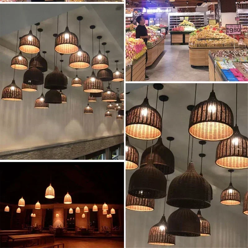 Bamboo Pendant Lamp Rattan Light Hand Woven Chandelier Café Restaurant Lighting Living Room Art Decor Hanging Lamp Indoor 5