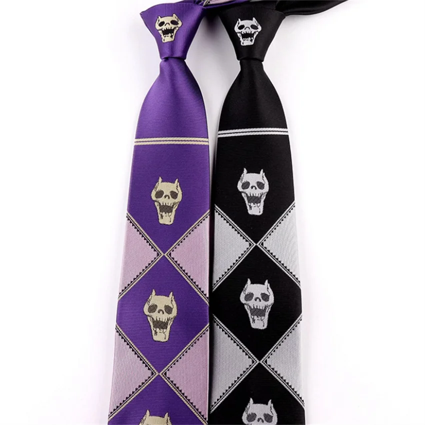 Anime JoJo Tie Kira Yoshikage Halloween Cosplay Costume Accessories KILLER QUEEN Skull Heavens Door Necktie