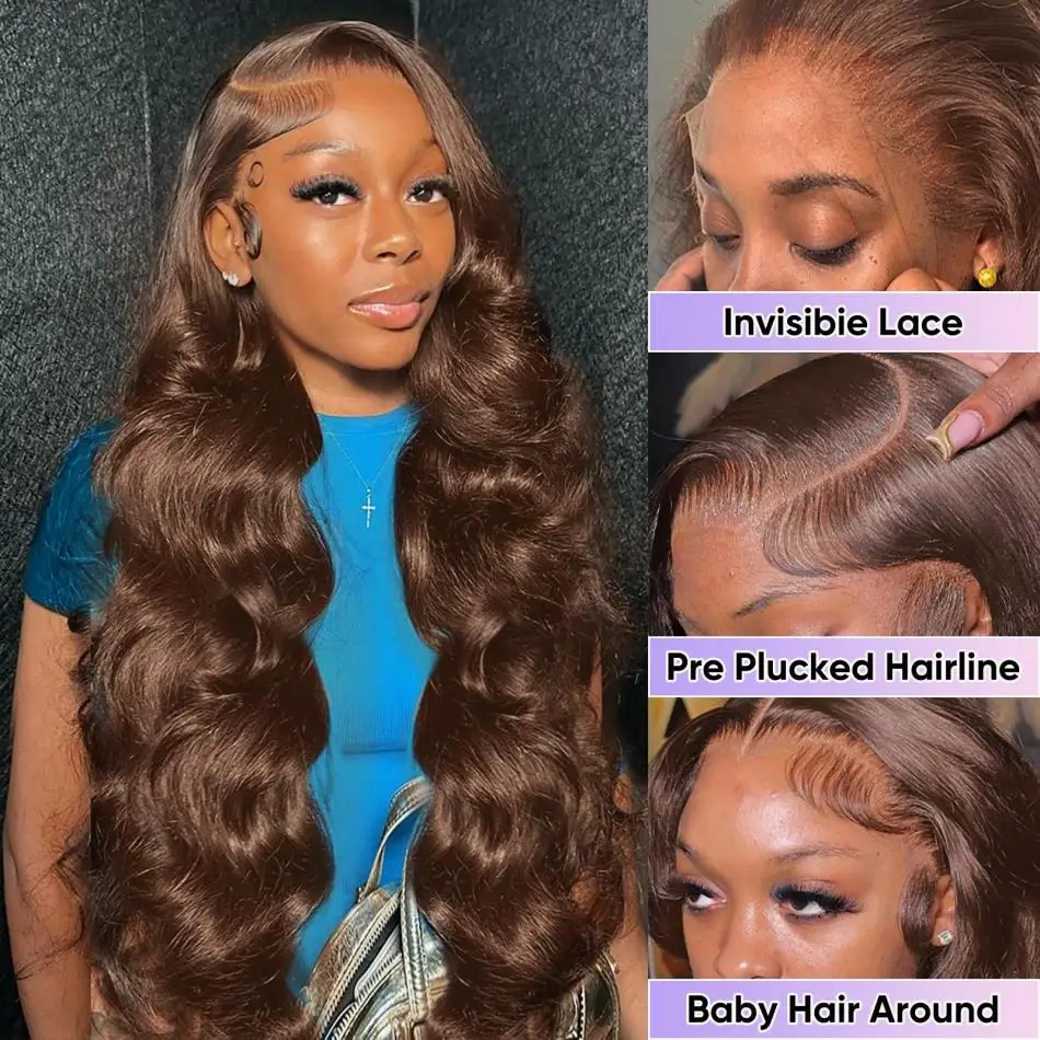 WeWave Chocolate Brown Body Wave Human Hair Wig 13X6 Lace Frontal Colored Wig Lace Front Pre plucked Wig Brazilian For Women