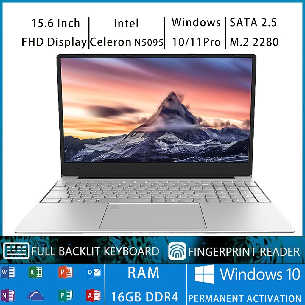15.6inch FHD Cheap Laptop Windows10/11 Intel Celeron N5095 Notebook