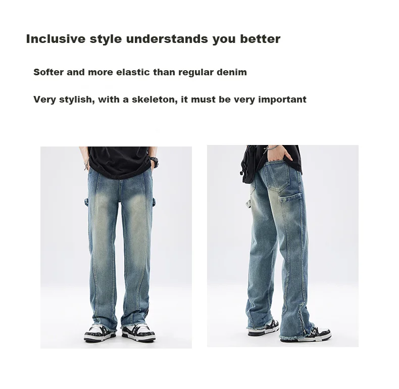 Description Picture 3 of itemMen's Casual Jeans, Leg Zippered Jeans, Men's Narrow Version Micro La Casual Fashion Brand Straight Leg Pants, Men's Clothing