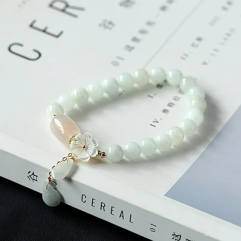 Wasser tropfen Muschel Blume Anhänger Armband Frau natürliche Jade Smaragd Achat Perlen Armband verstellbare Armreif Charm Schmuck