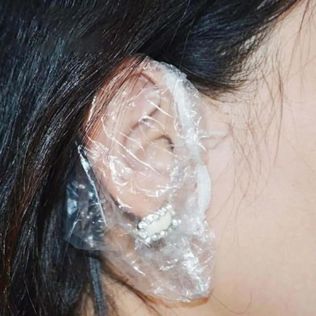 일회용 투명 샤워 워터 이어 보호대 커버, 헤어 염색 샤워, 목욕 이어 커버 캡, 100 개