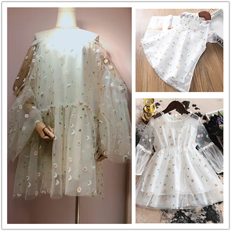 160x90CM 데이지 메쉬 자수 패브릭 수 놓은 레이스 패브릭 DIY 커튼 드레스 아동 의류 아동 의류 패브릭 TJ9419