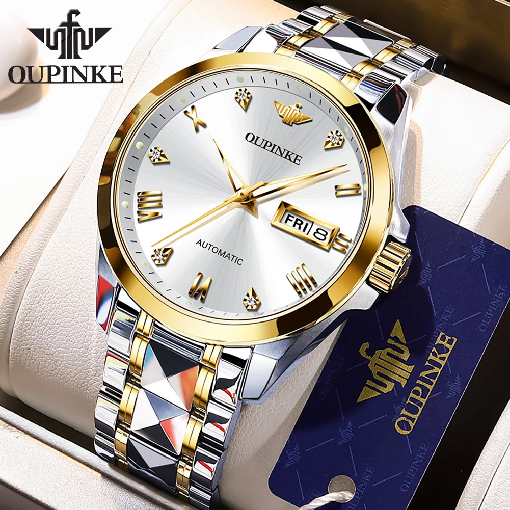 

OUPINKE Luxury Watches For Men Diamond Automatic Mechanical Sapphire Mirror 50M Waterproof Original Top Brand Fashion Wristwatch