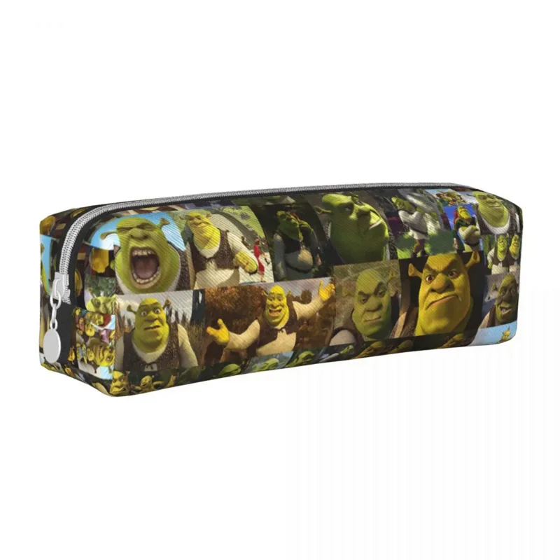 

Shrek Memes Collage Pencil Cases Cute Anime Funny Face Pen Box Bag Student Big Capacity Students School Zipper Pencilcases