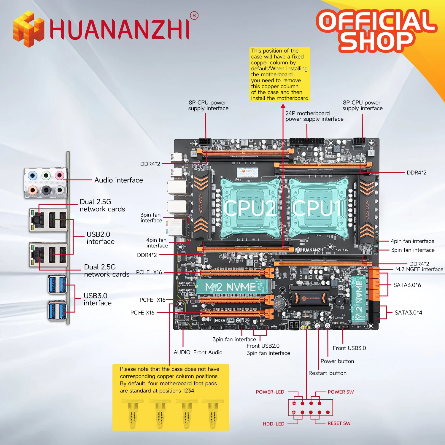HUANANZHI X99 F8D LGA 2011-3 XEON X99 메인보드 인텔 듀얼 CPU E5 2640 2666 2670 2696 2678 V3V4 DDR4 RECC NVME NGFF 지원