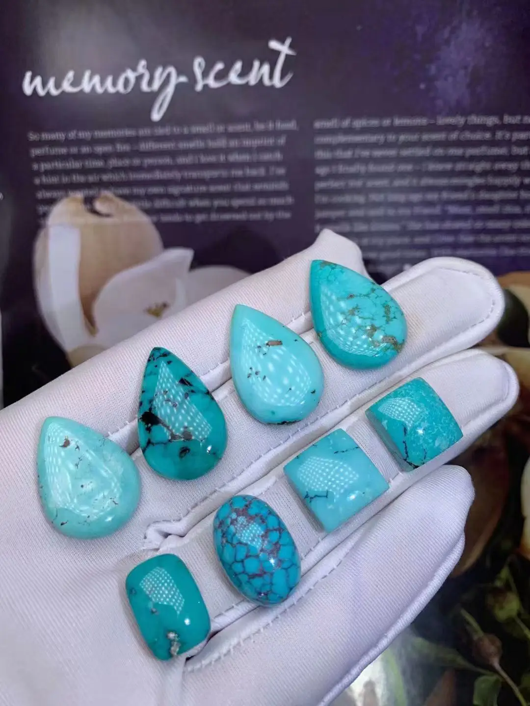 8pcs/lot natural Hubei turquoise ring face raw ore studded ring pendant beautiful condition geometry accessories gem jewelry diy