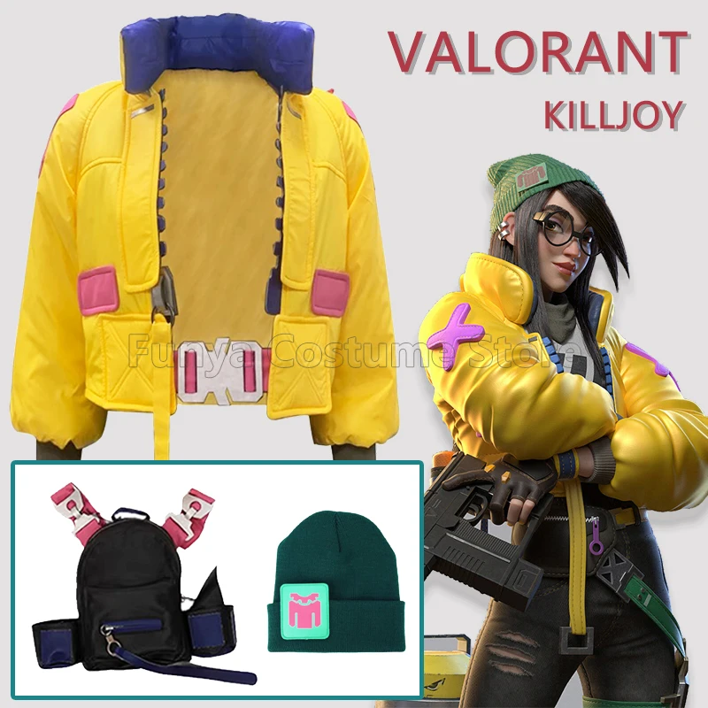 

Killjoy костюмы для косплея игра валорант ролевые игры желтое пальто брюки сумка шляпа Хэллоуин наряд для женщин девочек