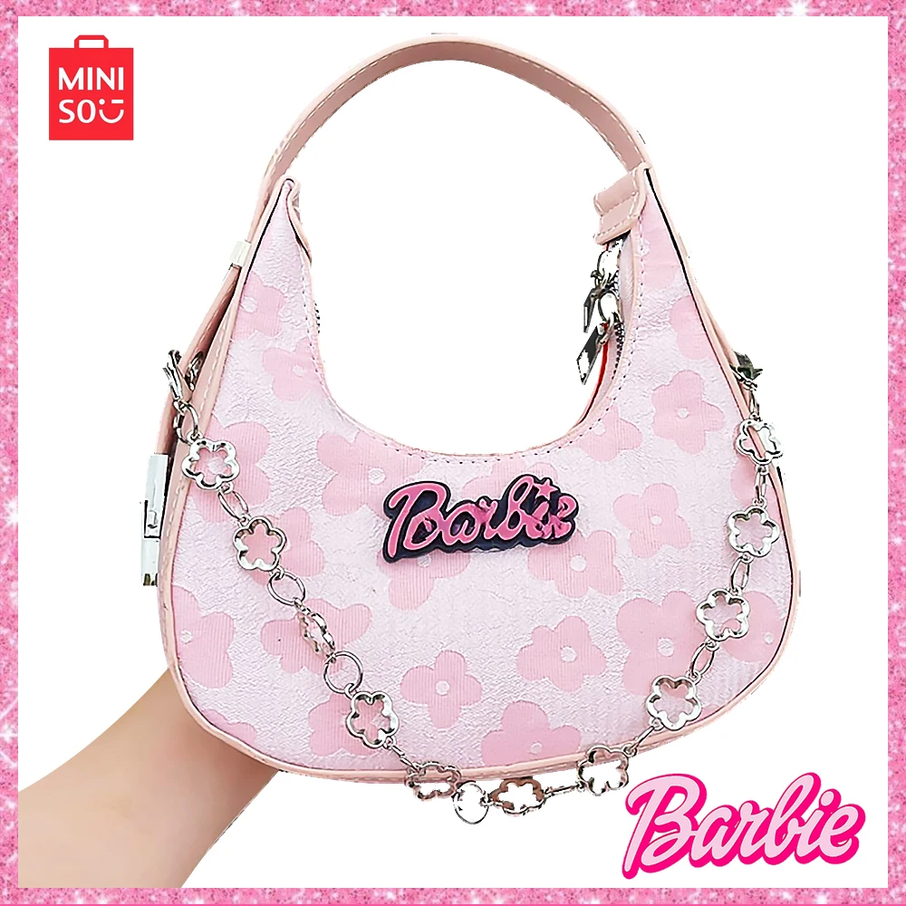 

Miniso Kawaii Barbie Pink Motorcycle Bag Y2K Crossbody Middle Ancient Bag Spicy Girl Versatile Maiden Anime Gift Diagonal Bag