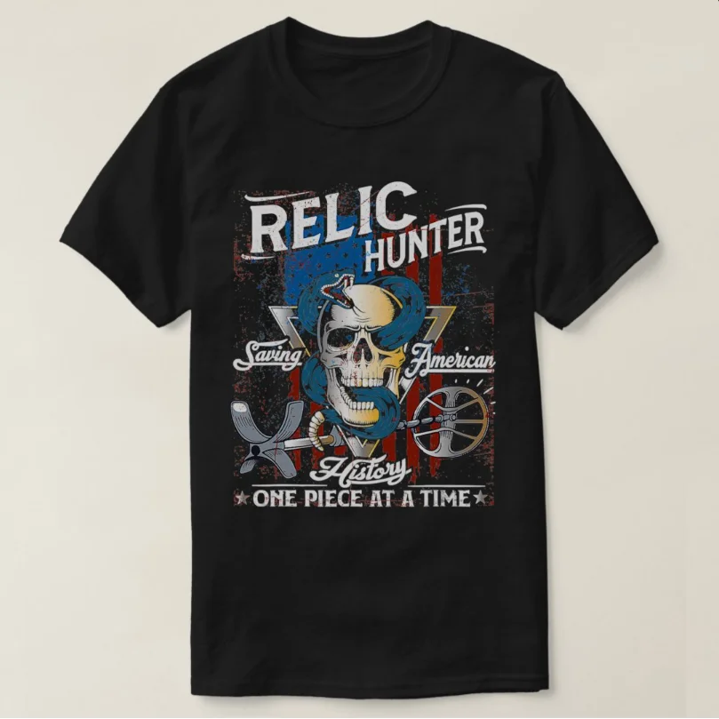 

American Flag Skull Metal Relic Hunter T-Shirt 100% Cotton O-Neck Summer Short Sleeve Casual Mens T-shirt Size S-3XL