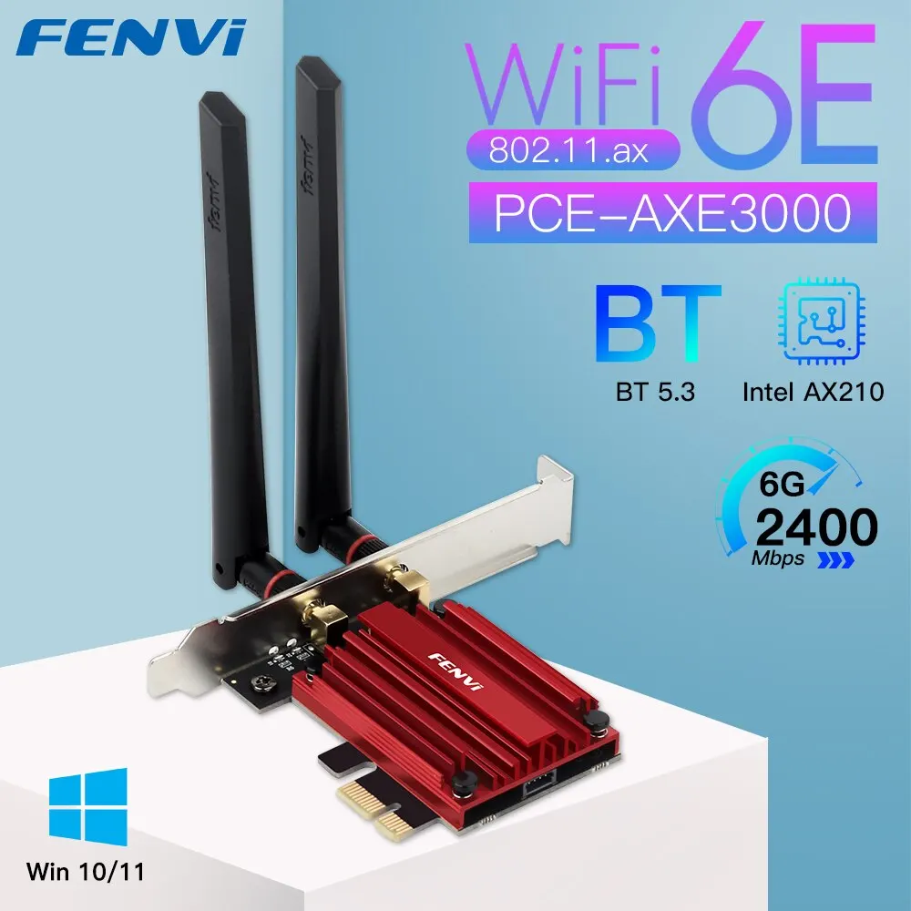 FENVI WiFi محول لاسلكي PCIE 6E AX210 Mbps ثلاثي الموجات G/5G/6Ghz متوافق مع شبكة bluetothiwi بطاقة WiFi للفوز 5.3
