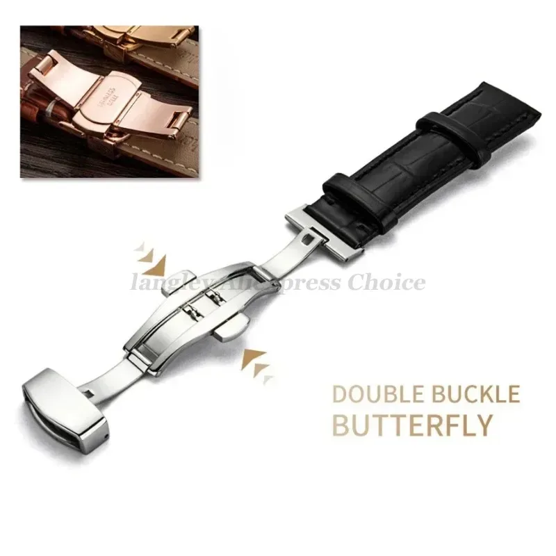 Elegant Genuine Leather Watch Band with Butterfly Clasp - Premium Replacement Bracelet in Elegant Gift Box