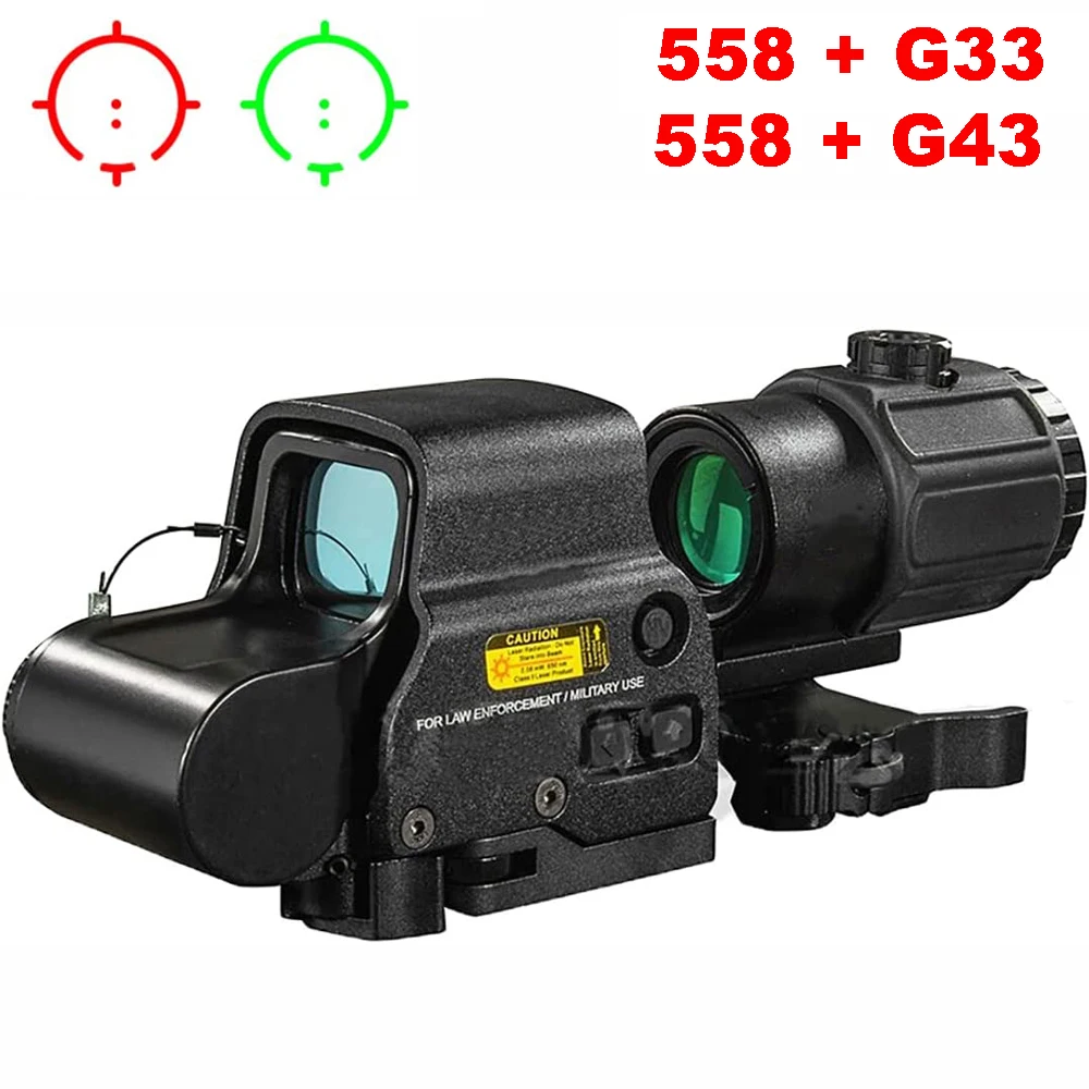 558+G43 Optics Holograhic Sight G43 Magnifier EXPS3 558 Green Red Dot Reflex Sights Scope With