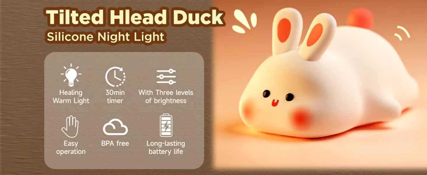 Cute Duck Lamp,Fun Lying Flat Duck Rabbit lampToddler Baby Night Light Christmas gifts for Kids