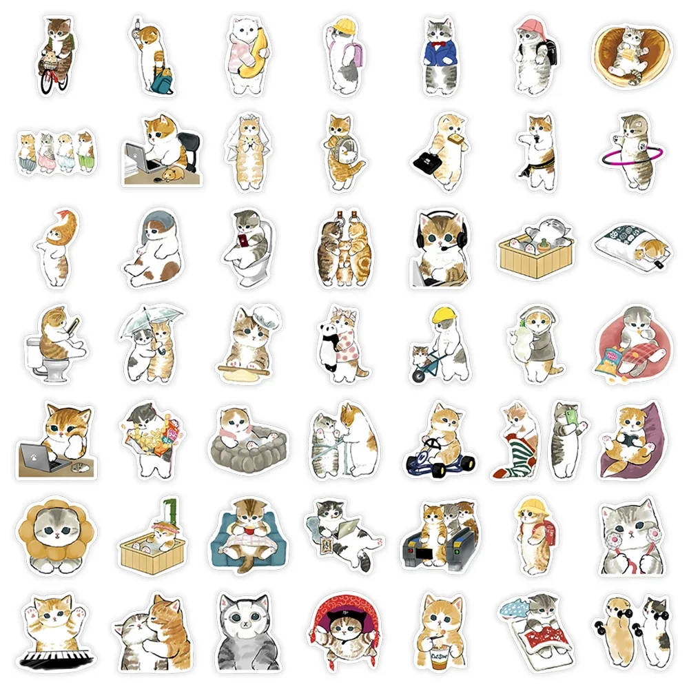 Kawaii Cute Watercolor Cat Stickers Aesthetic Funny DIY Toy Gift Decorative Decal For Phone Luggage Laptop Scrapbook Waterproof