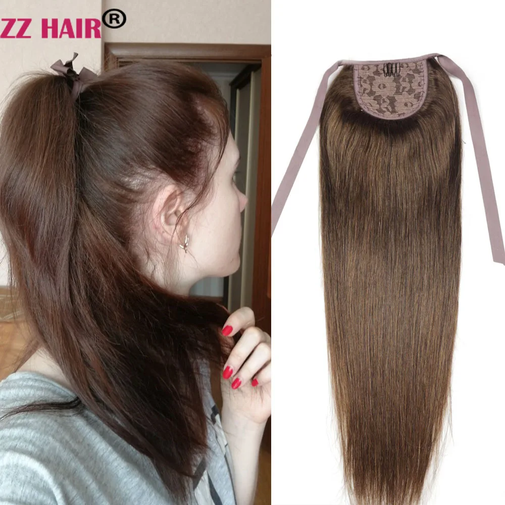 

ZZHAIR 100% Human Remy Hair Extensions 16"-24" Ribbon Ponytail 80g Horsetail Natural Brazilian Straight