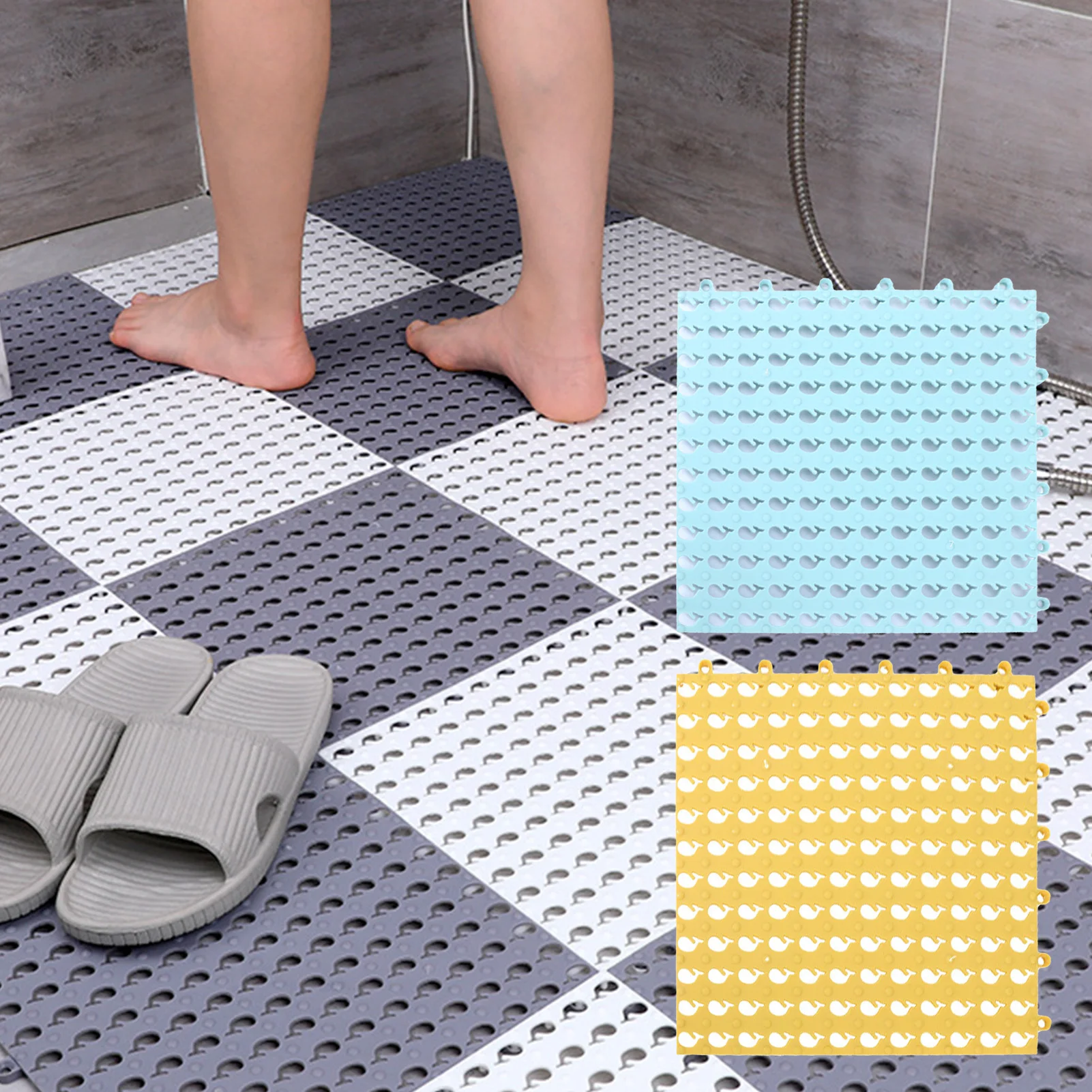 Waterproof Splicing Bathtub Mat Soft Flooring Tile Mat With Drain Hole Quick Dry Bath Shower Mats For Home Bathroom Supplies