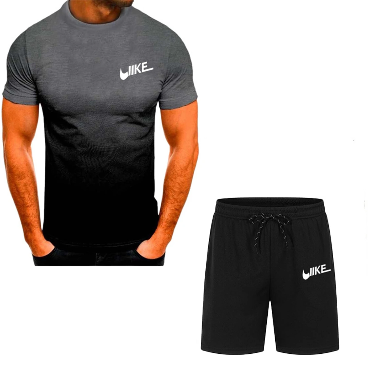 Conjunto de pantalones cortos estampados para hombre, conjunto deportivo transpirable de secado rápido, camiseta de manga corta,