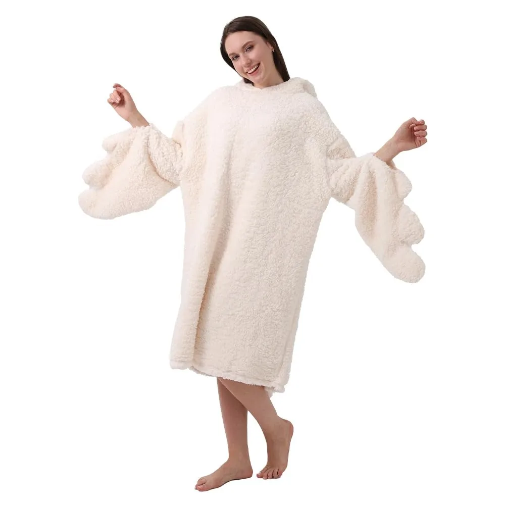 Soft Coral Fleece Big White Goose Onesie Pajamas Thicken Windproof Winter Warm Hooded Pajamas Texture Cartoon Pajamas Home Wear