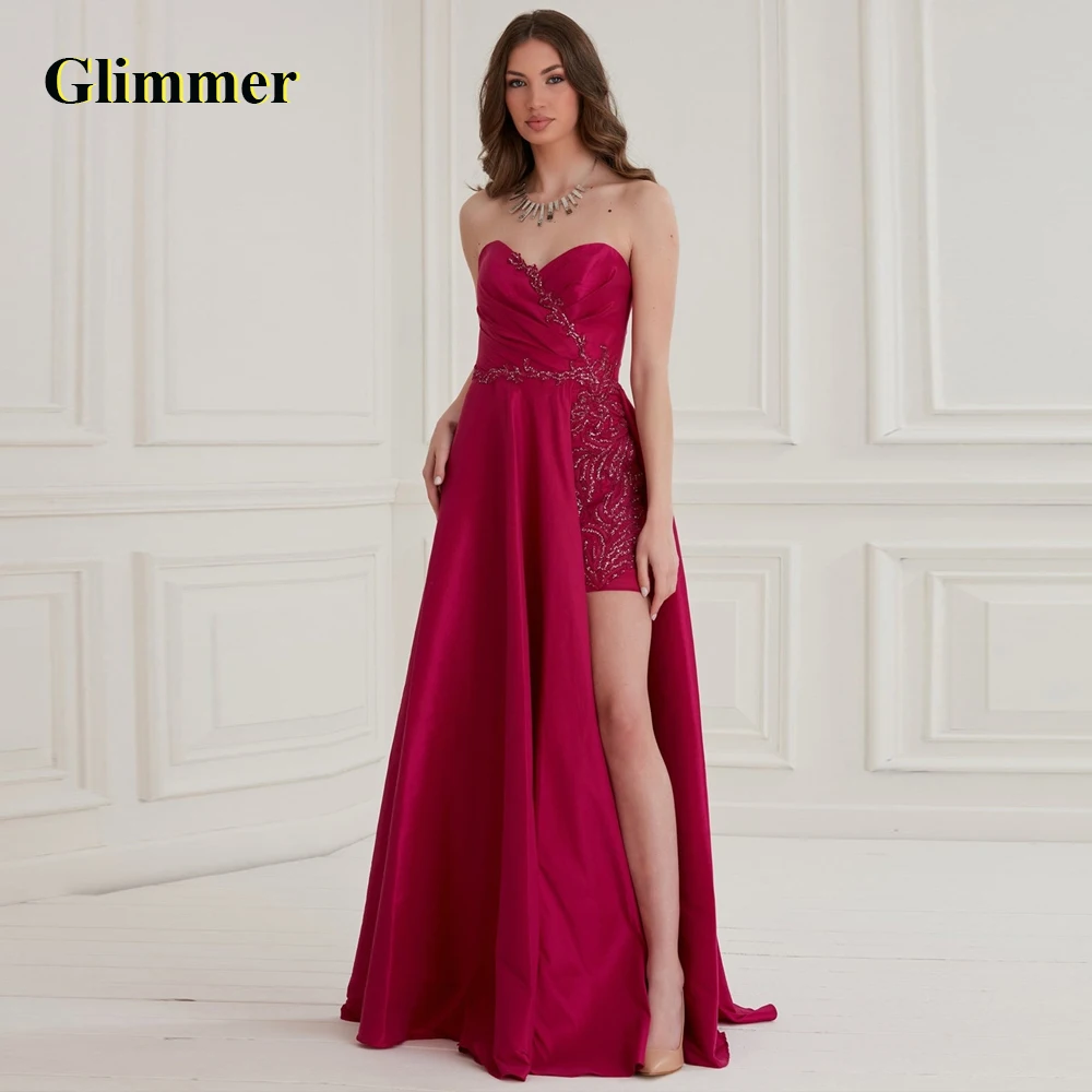 

Glimmer Fairytale Sweetheart Evening Party For Women Sleeveless A-line Pleat Satin With Appliques Zipper Robes De Soirée