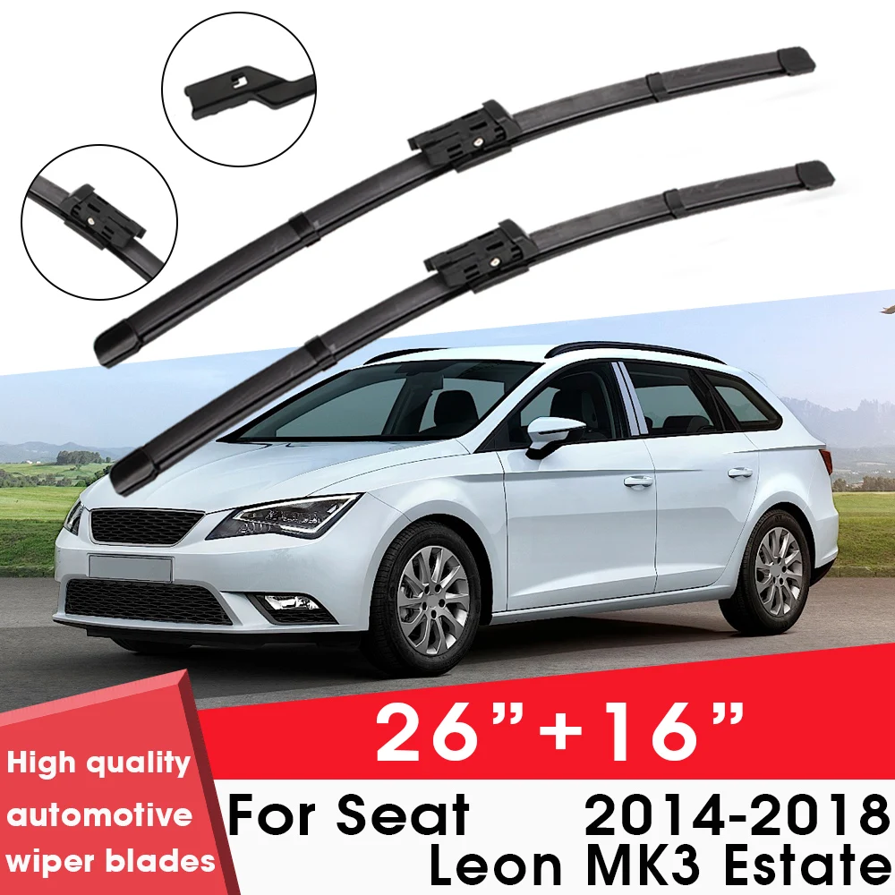 

Car Wiper Blade Blades For Seat Leon MK3 Estate 2014-2018 26"+16" Windshield Windscreen Clean Rubber Silicon Cars Wipers