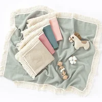 Couvertures d'emmaillotage en mousseline de coton pour nouveau-né, couverture de bébé à pampilles, couette de couchage pour bébé, couverture de lit 1