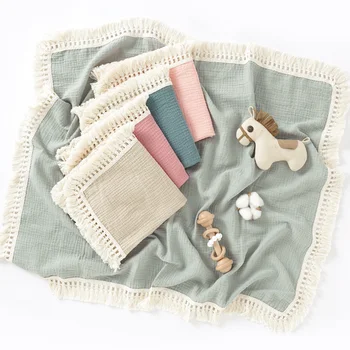 Coperte per fasciatoio in mussola di cotone per neonato Coperta per ricezione con nappe Coperta per fasciatoio per neonato Copri letto trapuntato per neonato