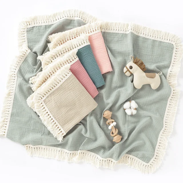 Couvertures d'emmaillotage en mousseline de coton pour nouveau-né, couverture de bébé à pampilles, couette de couchage pour bébé, couverture de lit 1