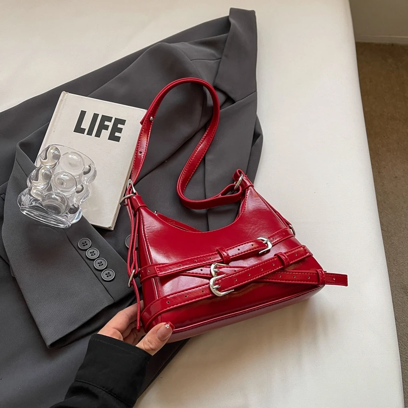 LEFTSIDE Belt Design Small PU Leather Shoulder Bags for