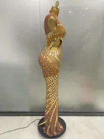 Luxury Shiny Mirror Rhinestones Hollowed-out Long Dress 2025Women Celebrity Evening Party Catwalk Prom Stage Photo Shoot Dresses - Image 4