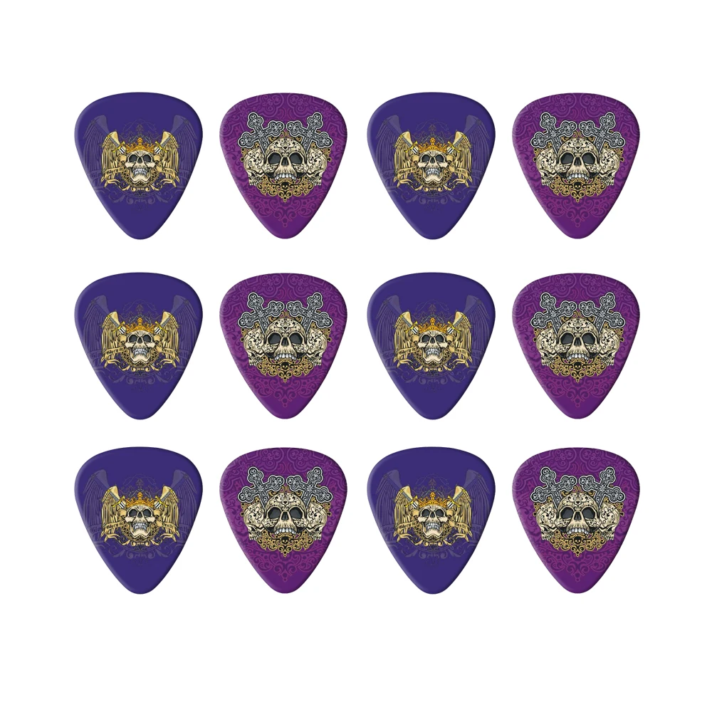 Guitar Picks 10Pcs/lot 0.71 0.46 1.0mm Thickness Cartoon Golden Skull Pattern Guitar Paddles Parts Accessories