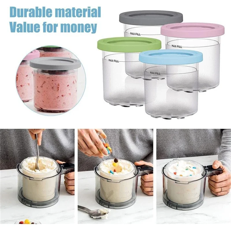 Ice Cream Pints Cup, Ice Cream Containers with Lids for Ninja Creami Pints NC301 NC300 NC299AMZ Series Ice Cream Maker 3