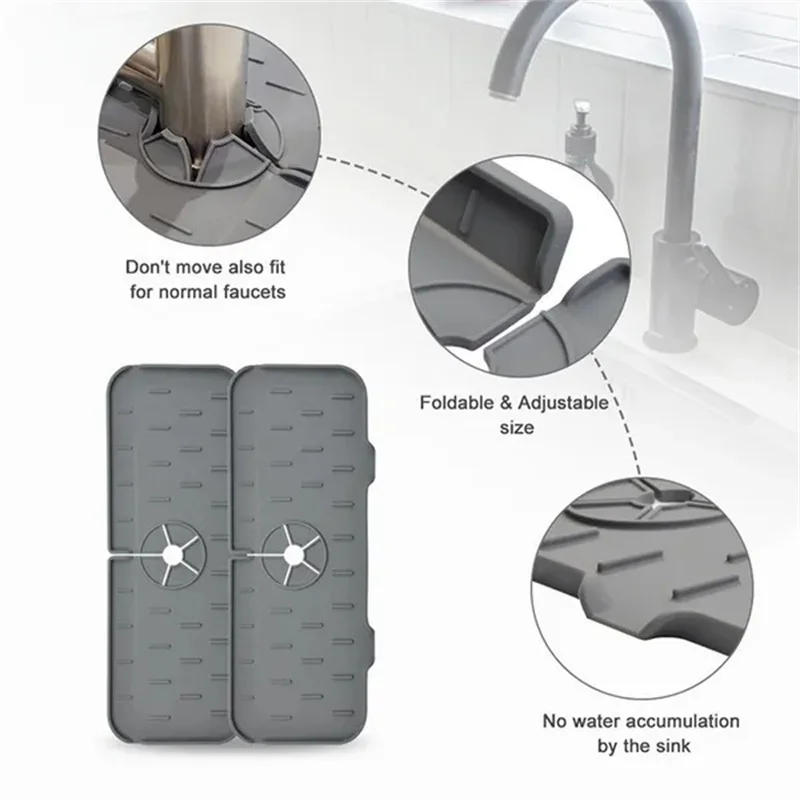1/2pcs Kitchen Sink Faucet Drain Pad Silicone Foldable Bathroom Countertop Water Splash Protector Mat Kitchen Accessories