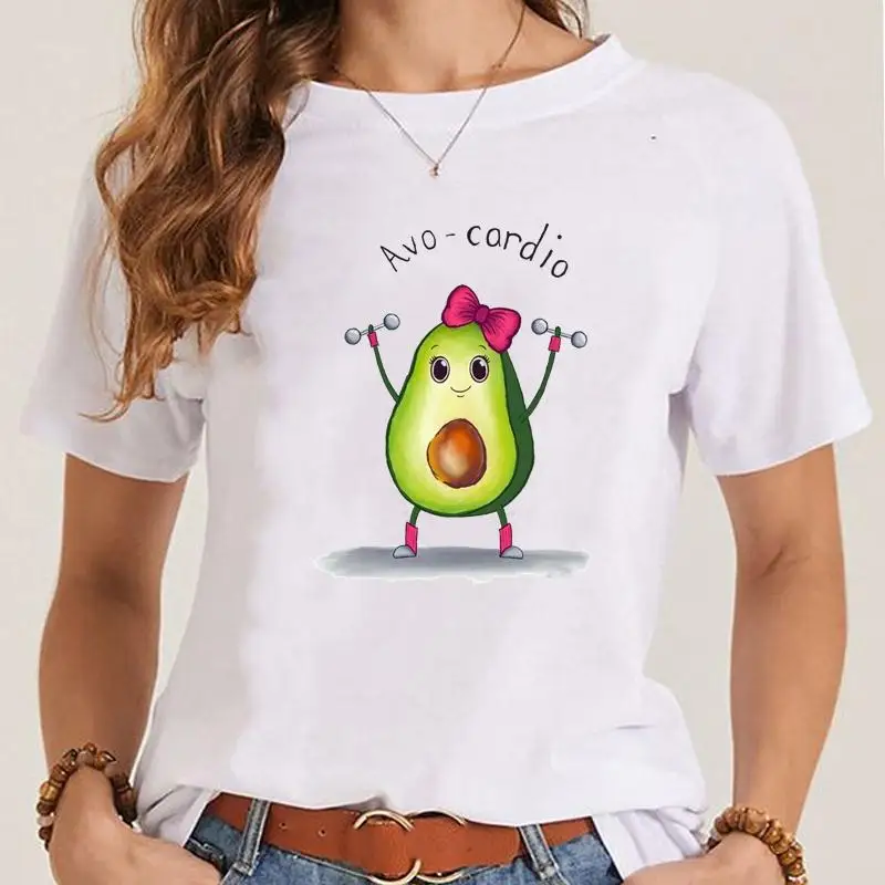 

Fashion Clothes Avocado Funny Sweet Ladies Cartoon Clothing Short Sleeve Graphic T Shirt Summer Tee Women T-shirt Female Top