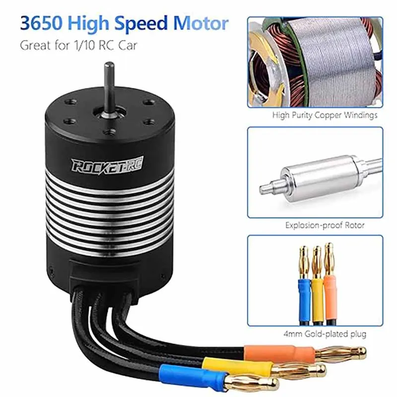 RC카 브러시리스 모터 1/10 540 3650 5200KV 3.175mm 샤프트 고속 방수 모터 (대부분의 1:10 스케일 RC 차량 트럭용)