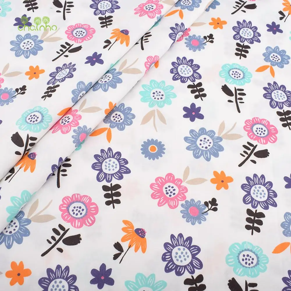Chainho,Printed Twill Weave Cotton Fabric,DIY Sewing Quilting Material,Flower Series,Patchwork Cloth,2 Specification,CC125