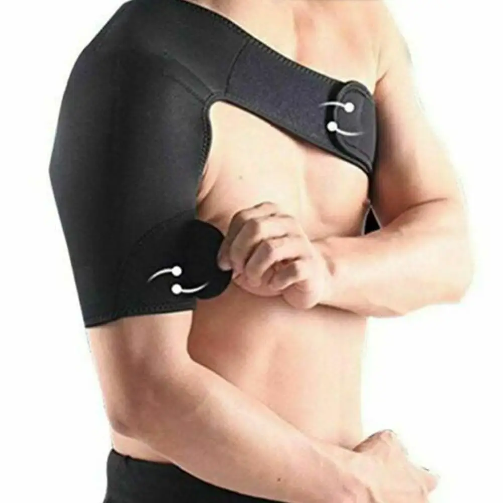 Description Picture 3 of itemAdjustable Gym Sports Care Single Shoulder Support Back Brace Guard Strap Wrap Belt Band Pads Black Bandage Men & Women