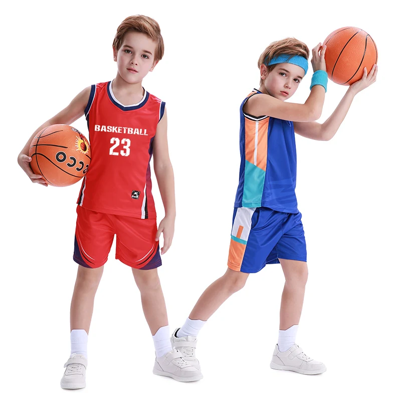 High Quality Boys Basketball Uniforms 100% Polyester Mesh Throwback Breathable Basketball Shirts For Kids