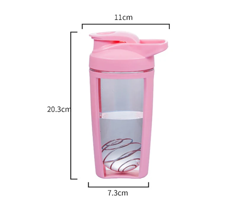 600Ml Protein Shaker Bottle Sports Water Cup With Whisk Mixing Ball Screw On Lid Leak Proof
