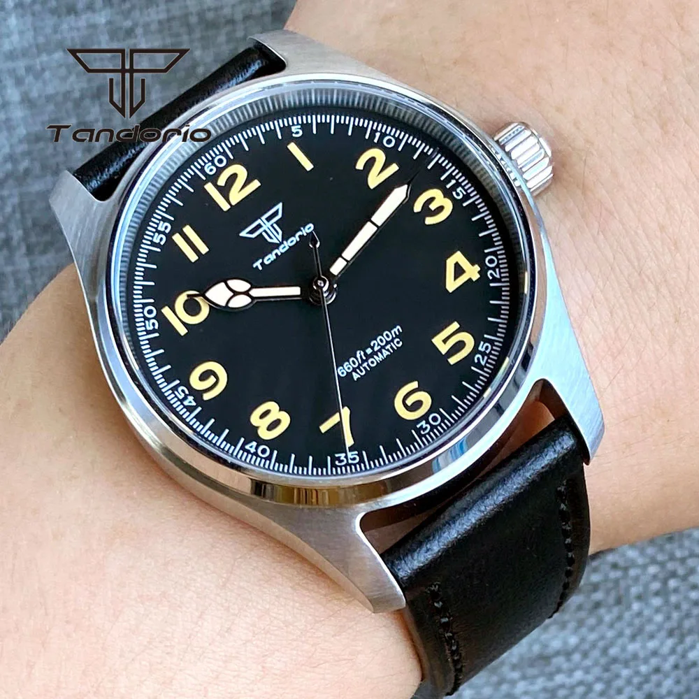 Tandorio 39mm Pilot Men's Mechanical Automatic Watch 20Bar Green Luminous NH35A PT5000 Sapphire Glass Screw Crown Leather Strap 6mm 8mm 10mm metal binding chicago screw nail rivets studs bolt round nail bolt belt strap head for leather bag wallet craft