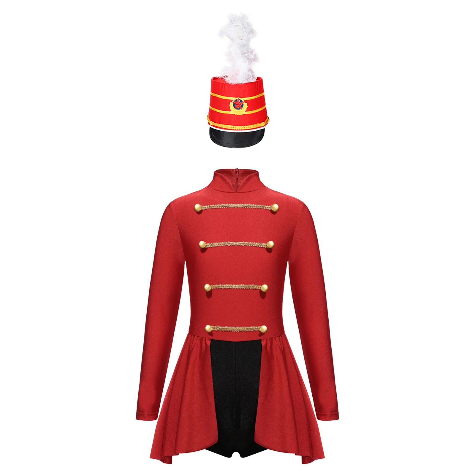 

Детский костюм для косплея на Хэллоуин для девочек, комплект с длинным рукавом, воротником-стойкой, молнией на спине и шапкой с перьями