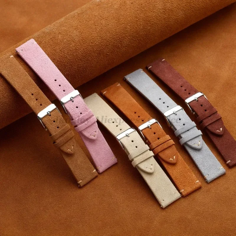 Vintage Brown Genuine Suede Leather Watch Strap with Quick Release